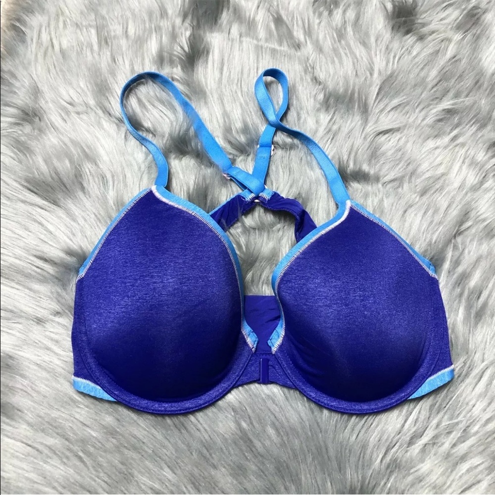 Victoria’s Secret Purple Blue Hook Front Racerback Semi Demi Bra 32DD